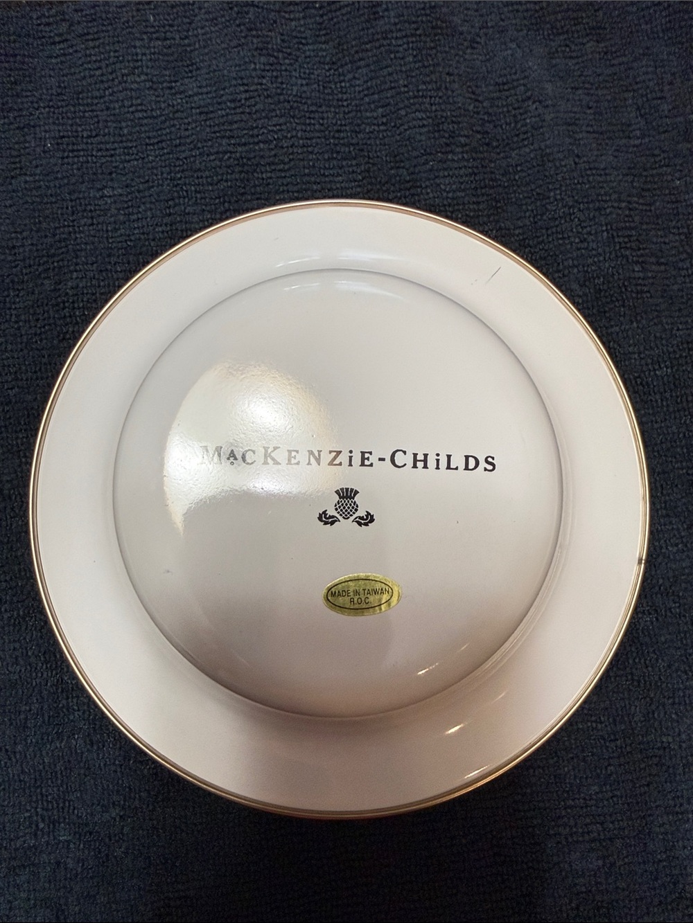 MacKenzie-Childs White and blue kids Dinner Plate  , bowl and cupwith Gold Rim - Picture 5 of 10